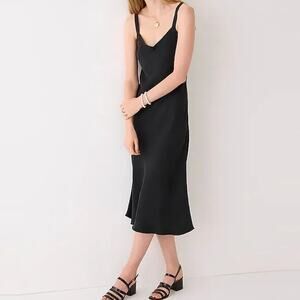 J. Crew Gwyneth V-Neck Slip Dress in Cupro Blend Pullover Flare Sheath Black